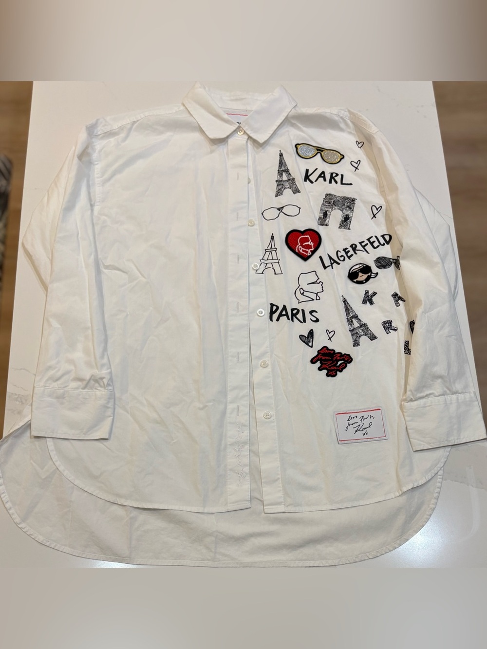 Karl Lagerfeld White Graphic Embroidered Button-Down Shirt Jacket